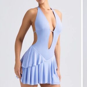 Blue Plunge Mini Dress